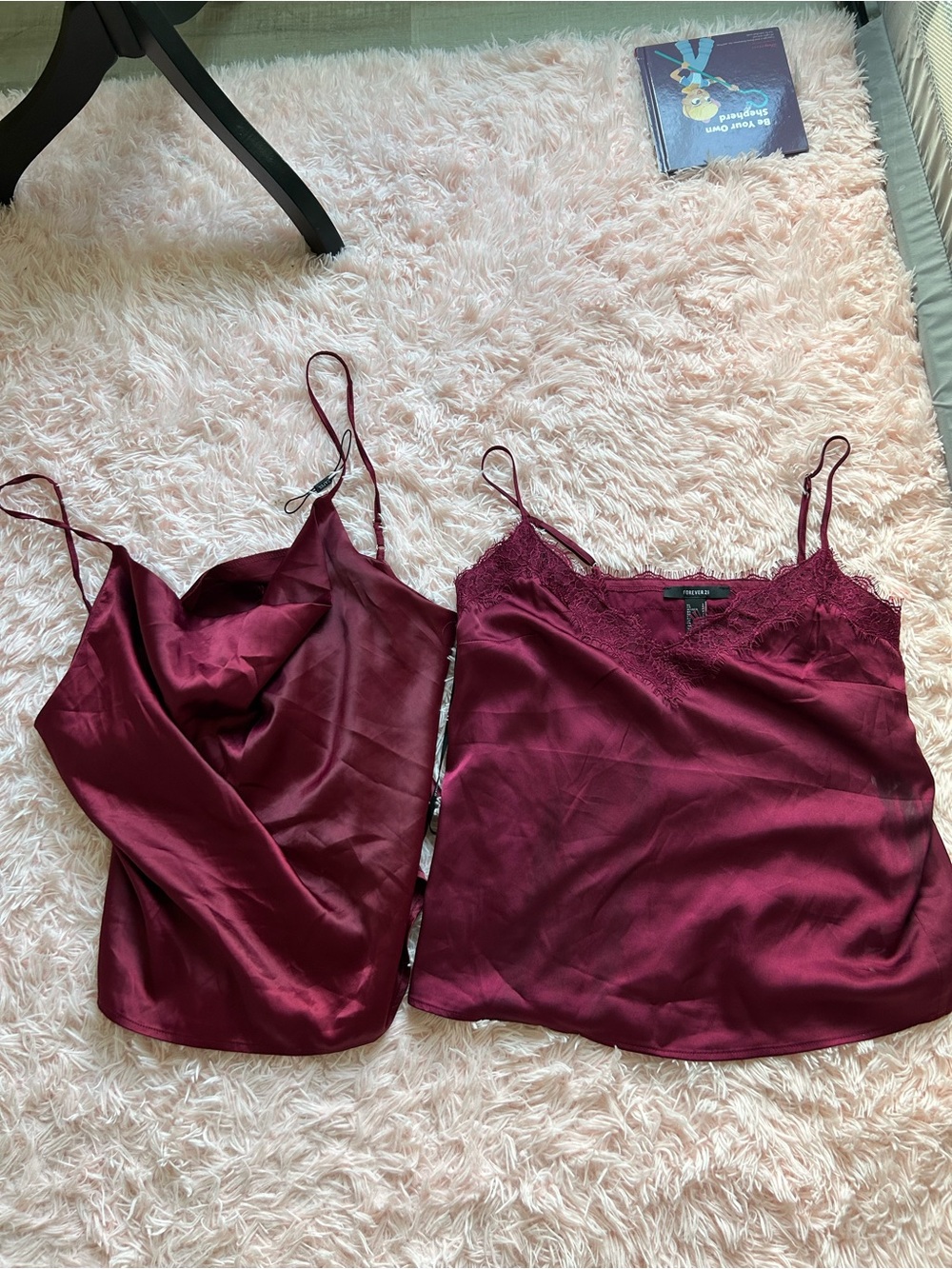 Too Bundle Forever 21 Burgundy Satin Lace-Trim Camisoles - Set of 2 plus coverup